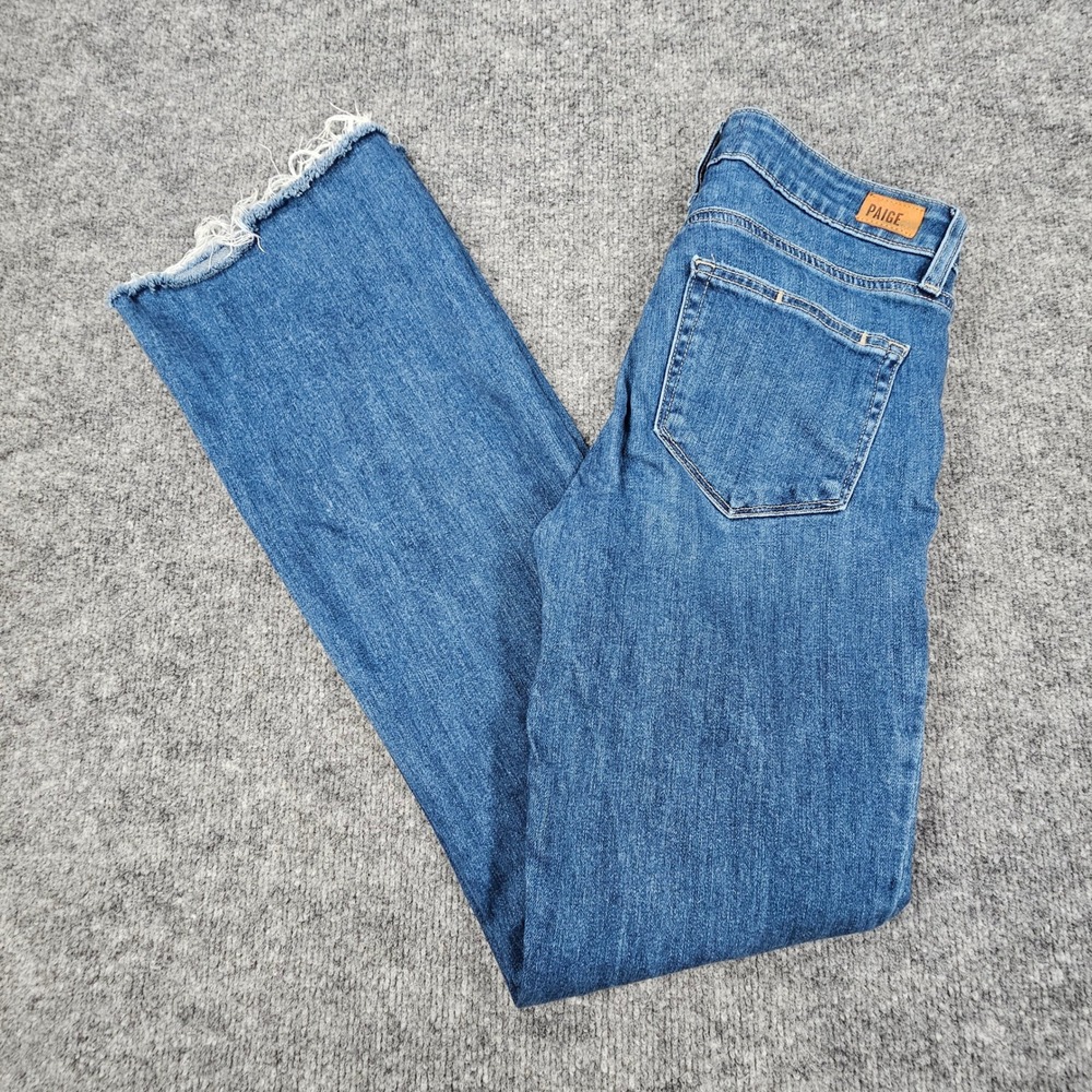 PAIGE Skyline Boot Jeans Womens 27 Dark Wash Blue Mid Rise Bootcut Denim Raw Hem